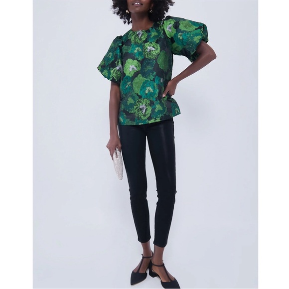 POMANDER PLACE Green Jacquard Lyla Blouse NEW - Picture 2 of 11